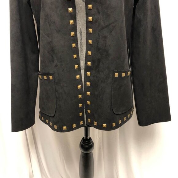 Carmen Marc Valvo Black Studded Faux Suede Jacket Womens Size Small Luxe Blazer - Picture 5 of 9